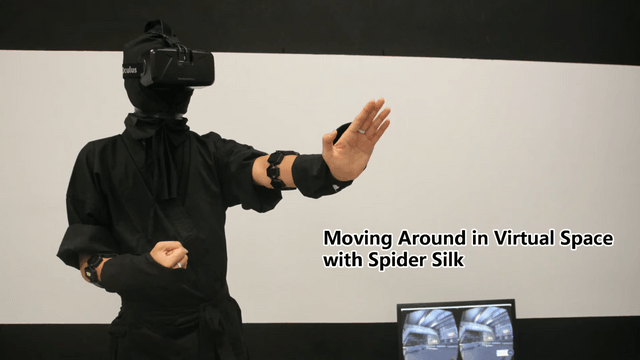 Moving around in virtual space with spider silk